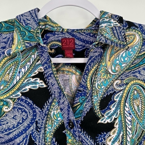 212 Collection Stretch Women’s Multicolor Paisley 3/4 Sleeve Button Down Size M - Picture 3 of 11